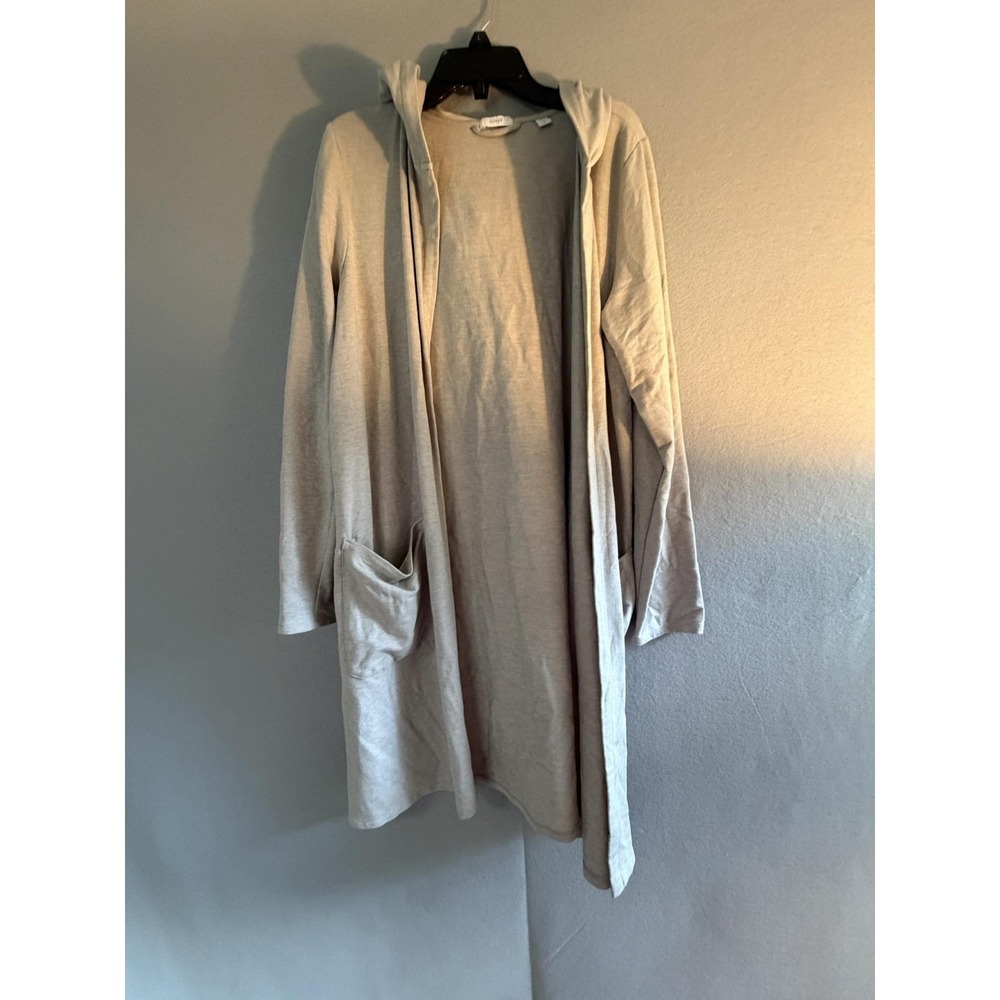 Pure Jill Cardigan Sweater Womens M Beige Longline Hooded Open Front Pockets‎